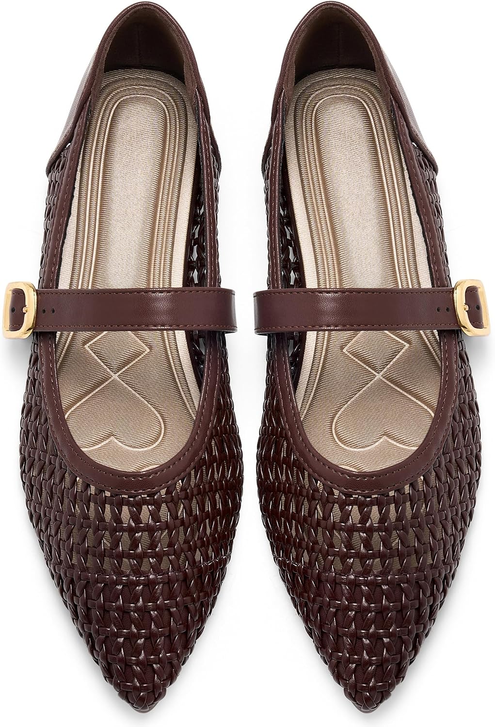 Ecetana Women's Mesh Mary Jane Ballet Flats Comfort Woven Pointed Toe Shoes