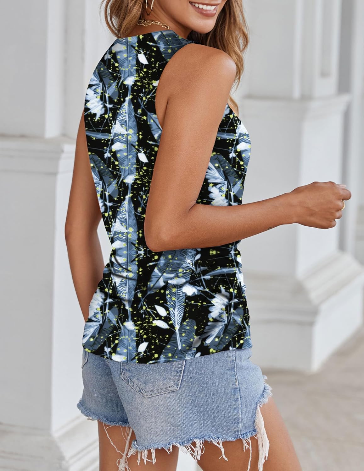 Zeagoo Womens Ruched Tank Tops Summer Dressy Casual Crewneck Sleeveless Shirts S-XXL - Image 3