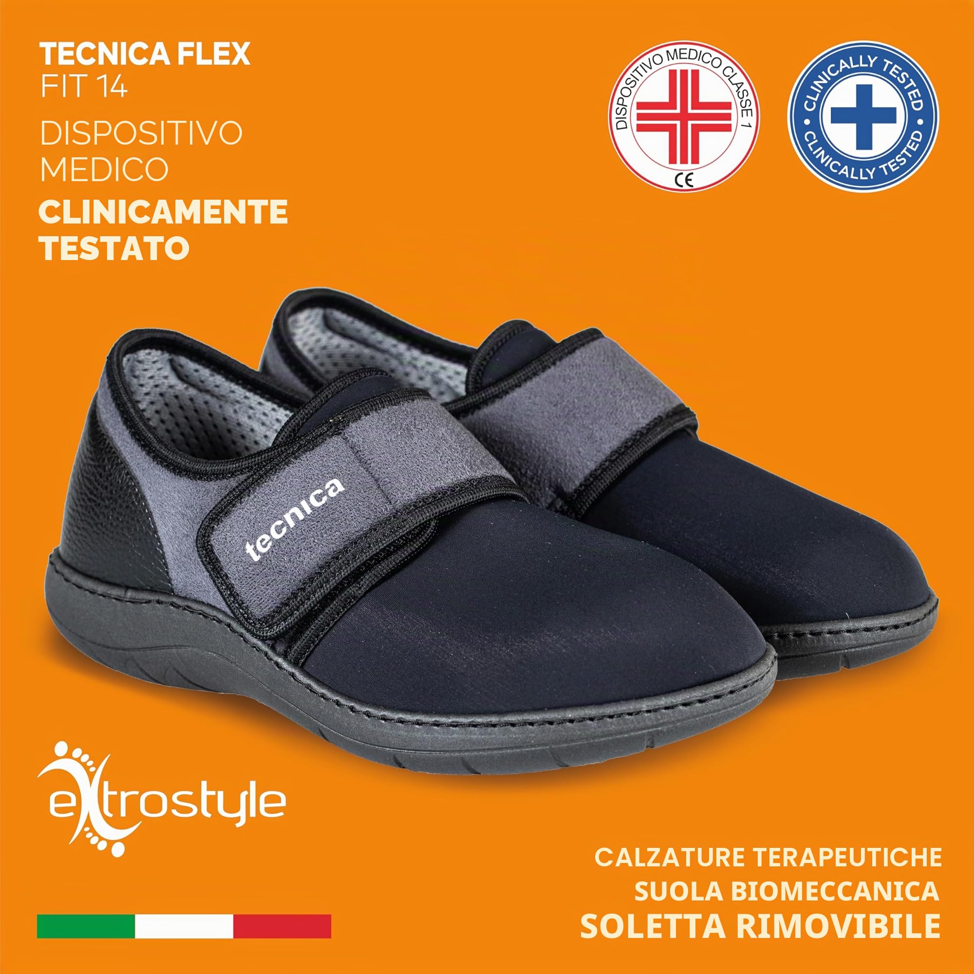 EXTRO STYLE - Scarpe Ortopediche Tecnica Flex con Plantare Estraibile, per Alluce Valgo, Dita A Martello e Metatarsalgie, Suola Antiscivolo e Urto-Assorbente, Grigio-Nero