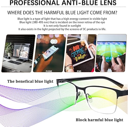 Miniatura 6 de MAEOWN Gafas de lectura multifocales progresivas para hombre, bloqueo de luz azul, bisagra de resorte, lentes para computadora, marco de medio metal