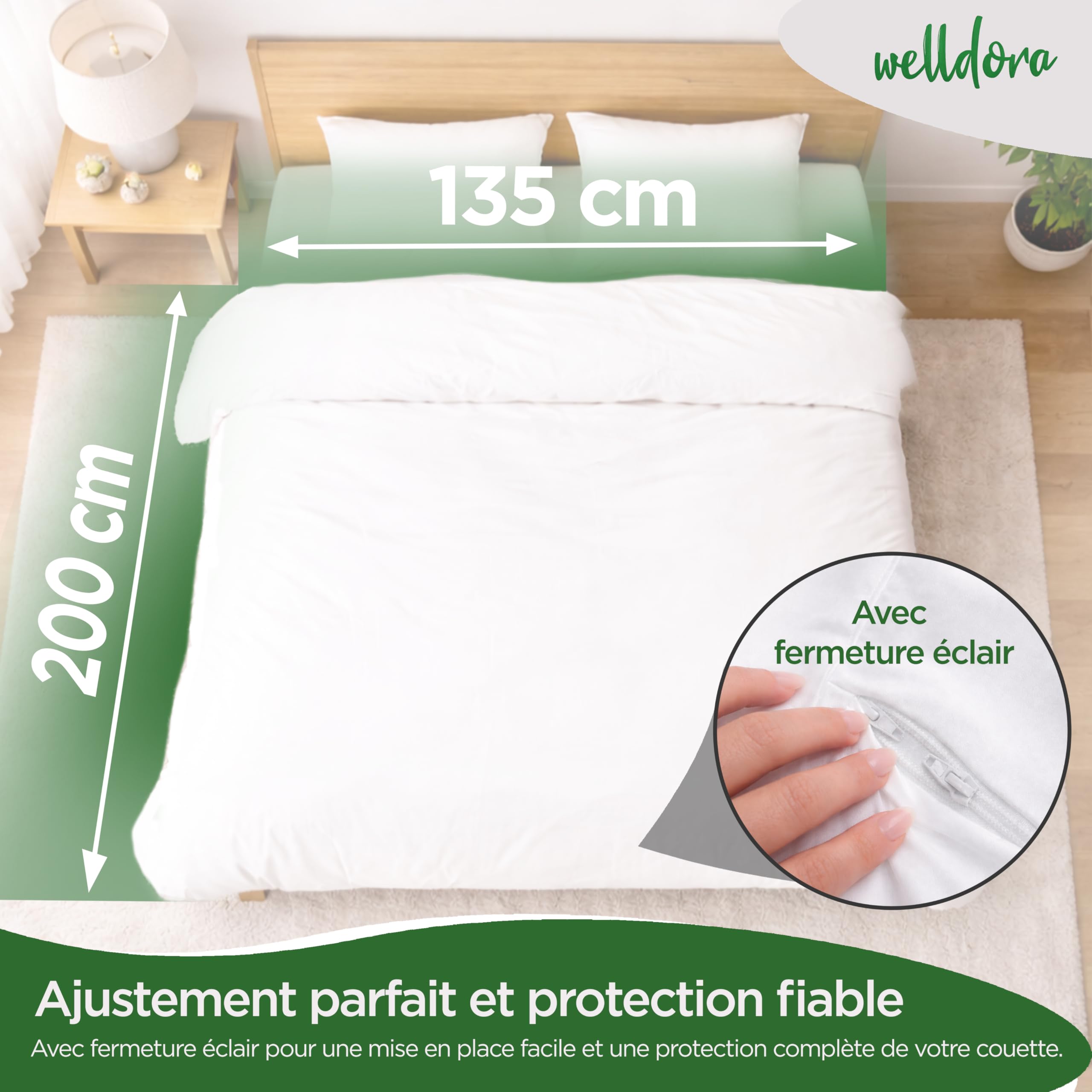 Welldora Housse Protège-Couette Anti-Acariens 135x200 Première Qualité | Testé dermatologiquement | Anti-acariens & punaises de lit | Oeko-Tex | Lavable 95°C | Housse couette premium | Marque suisse