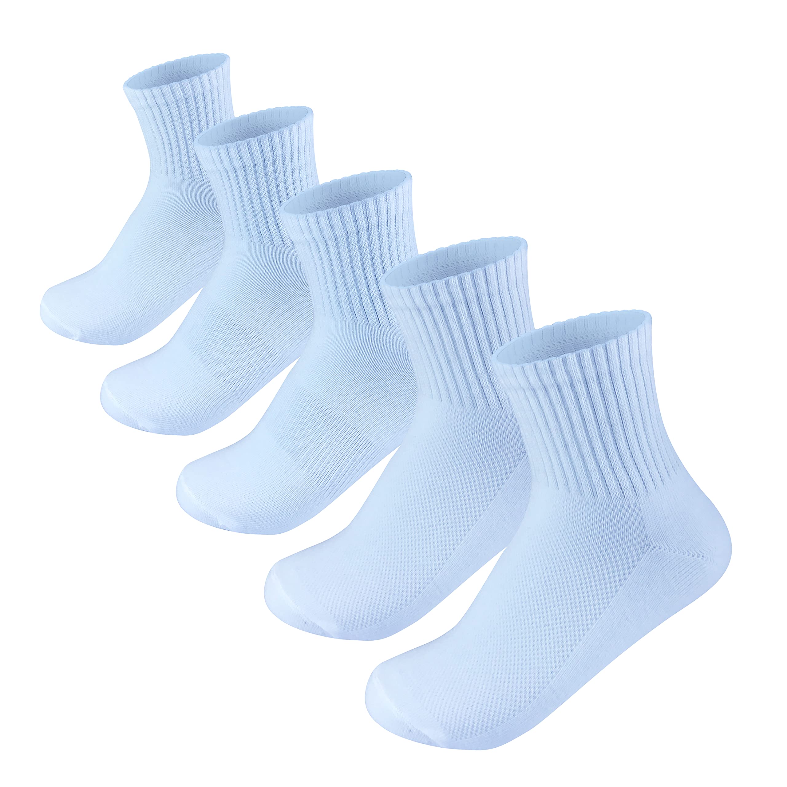 Boys White Short Crew - Comfort Welt Socks 5 Pairs Pack