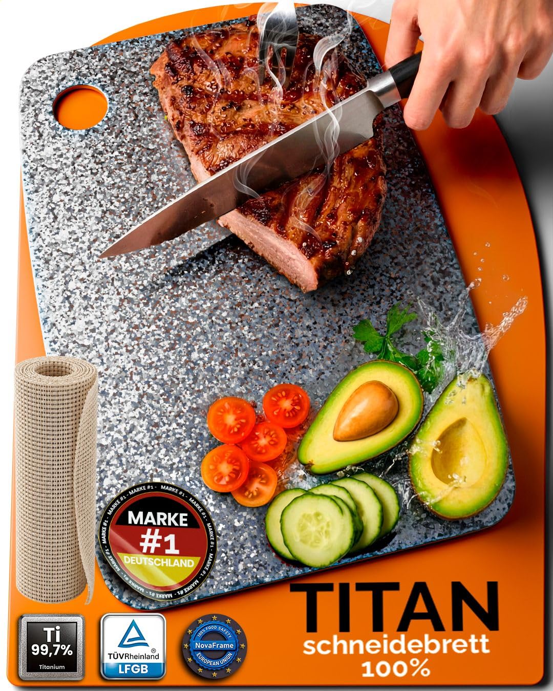 Titan Schneidebrett 100% Reintitan 40x30cm – Schneidebrett Titan Doppelseitig & Antibakteriell – Titan-Schneidebrett cm Ultrarobust, Hygienisch – Schneidebretter Titan Küche
