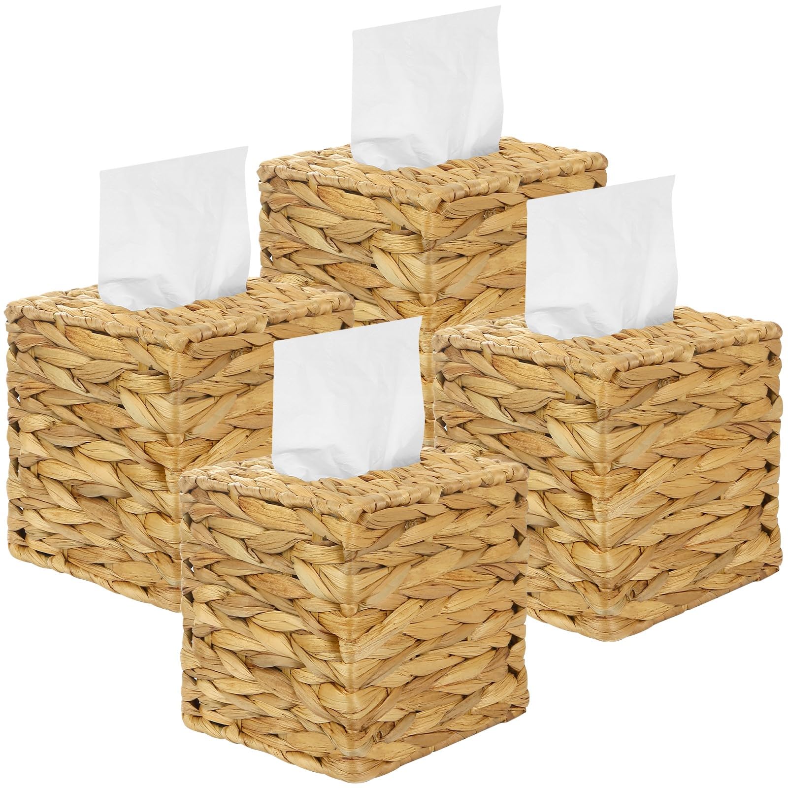 Lot de 4 housses de boîte à mouchoirs en osier et rotin pour rangement décoratif carré