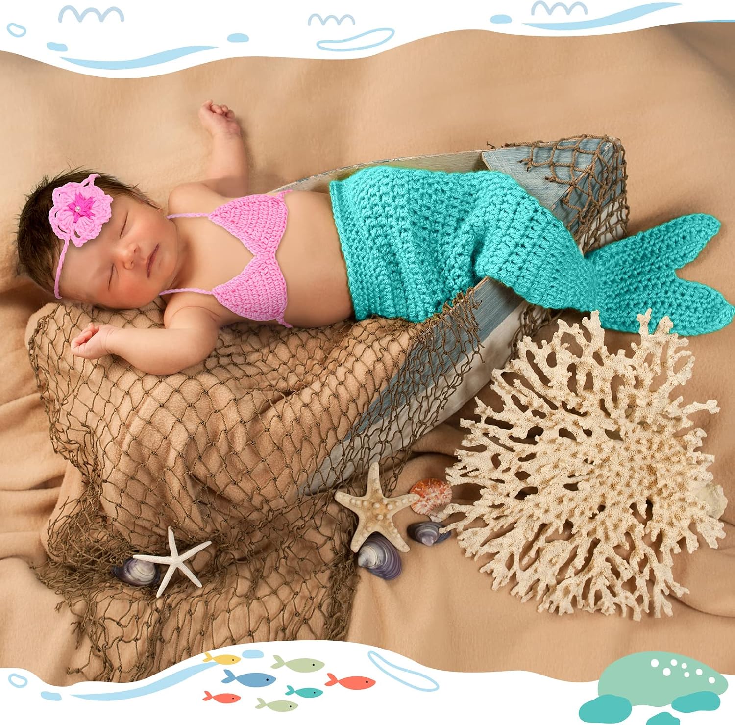 Janmercy Girl Newborn Photography Outfits Baby Photo Props Handmade Crochet Baby Outfit Tail Cute Photo Costume (Mermaid)