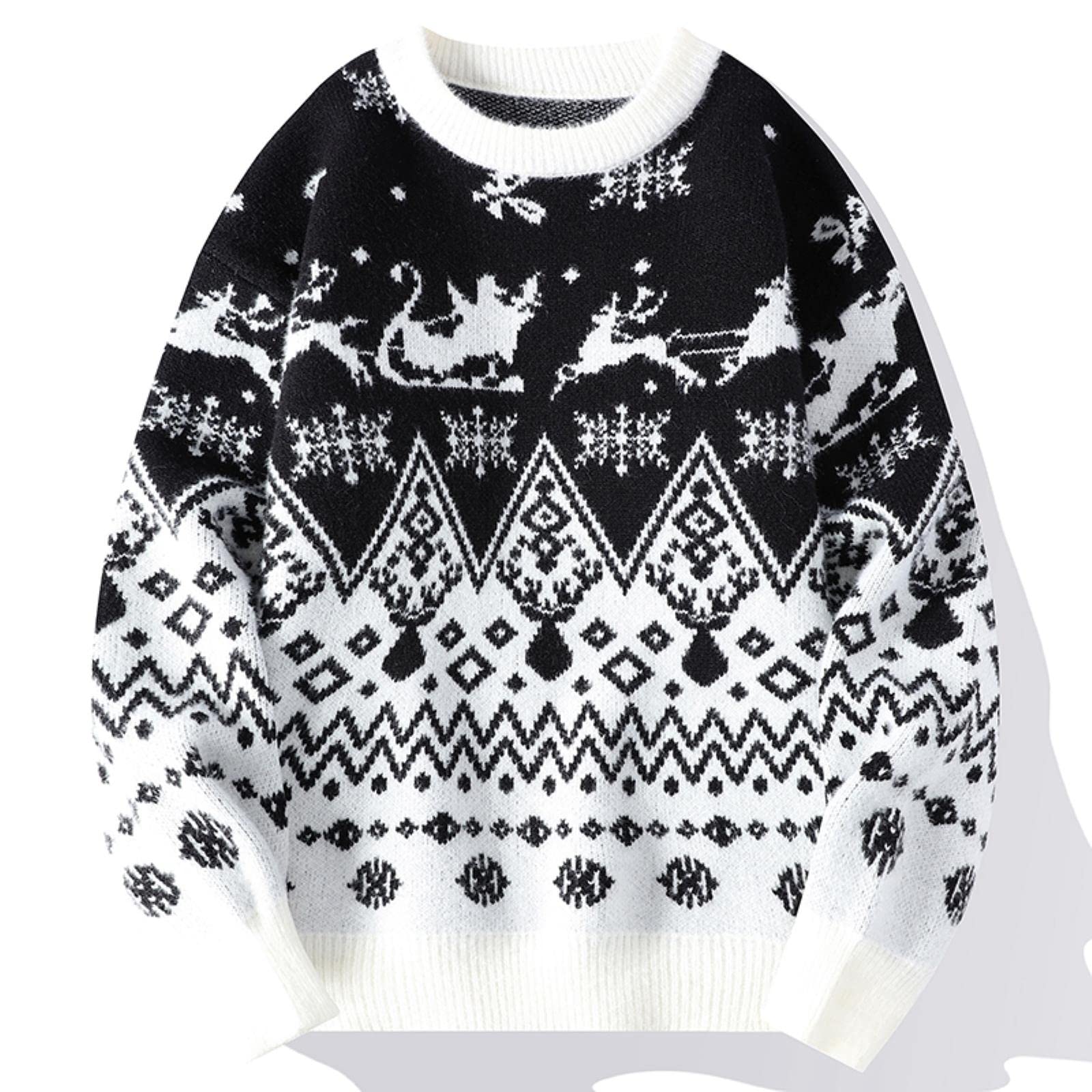 Suéter de Invierno para Hombre, suéter de Navidad de Año Nuevo, suéter de Punto de Lana de Cuello Redondo Suelto de Reno, suéter cálido para Hombre, suéteres para Parejas