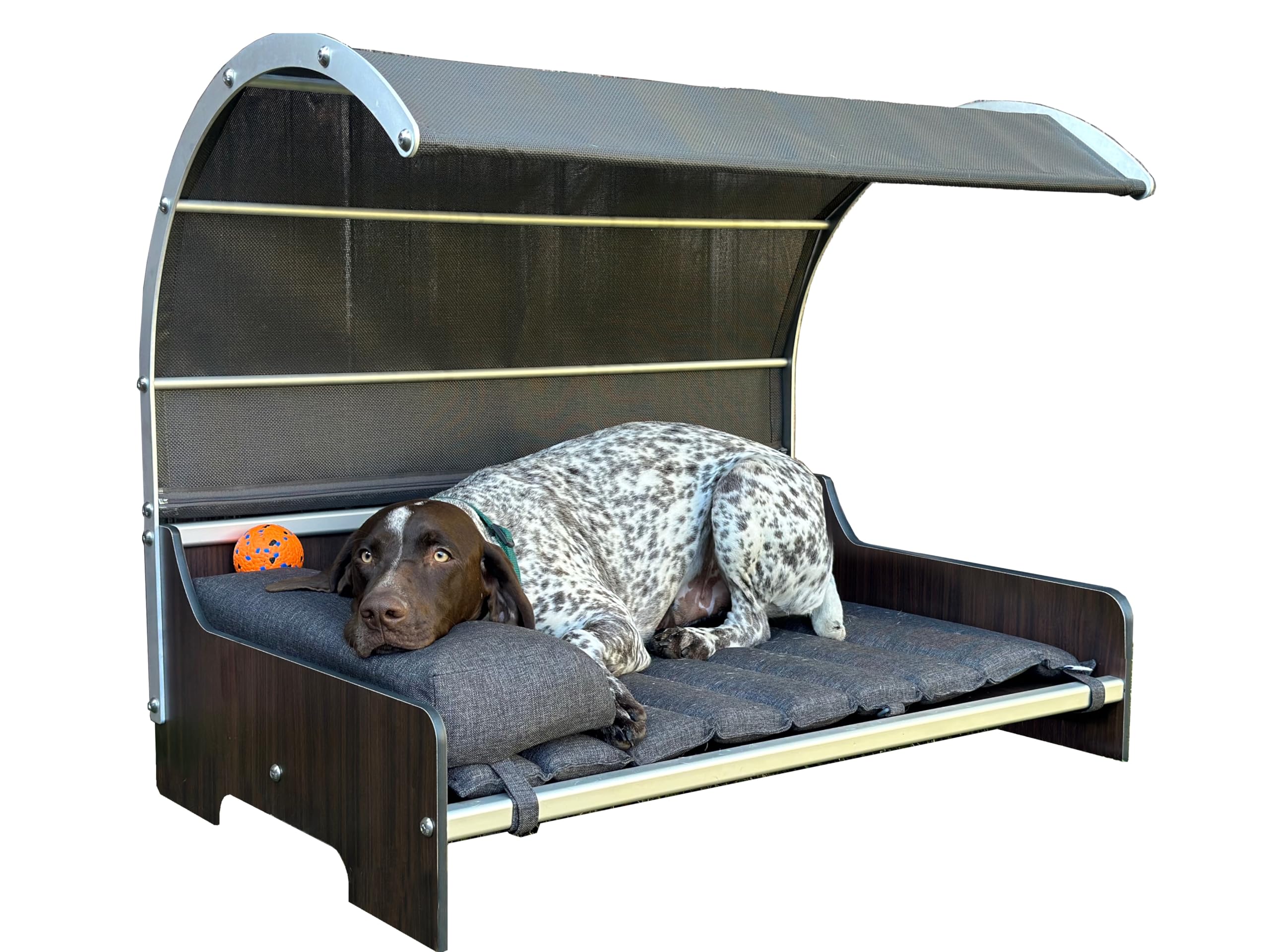 Foreman Elevated Outdoor Dog Bed with Canopy - Water Resistant Raised Pet Bed Foldable Travel Mattress Bolstered Pillow