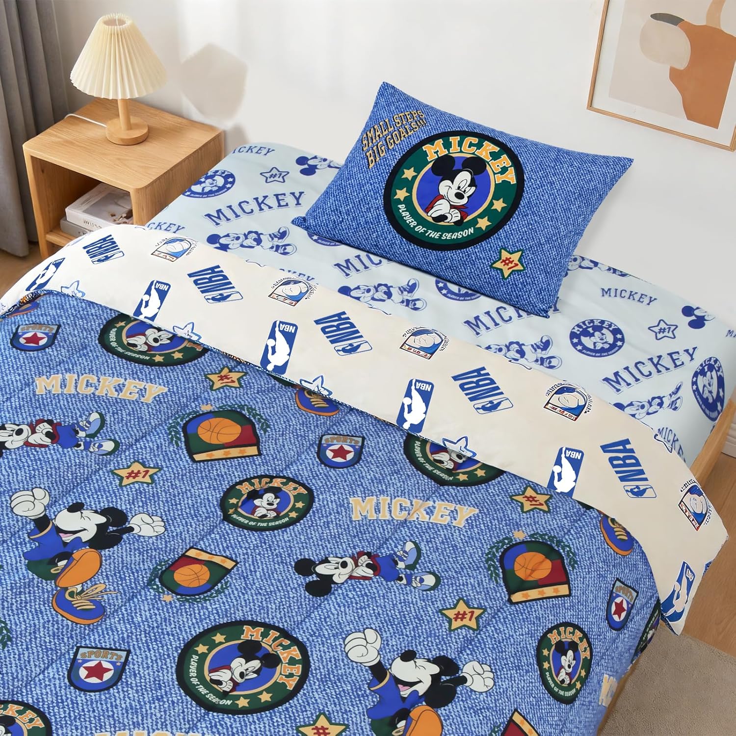 Northwest Disney Mickey Mouse Twin Comforter Set, Reversible Design Ultra Soft Fade Resistant Microfiber Kids Bedding Set, Officially Licensed