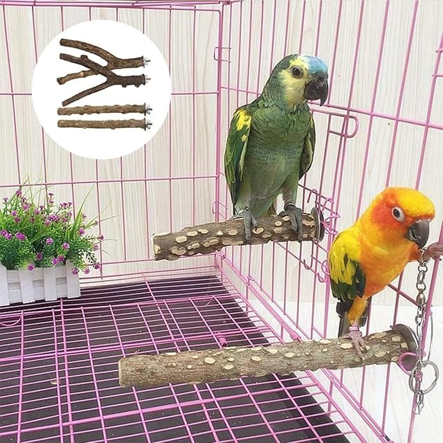 Foto 7 de 7 de Lushly 4 Piezas Perca de Pájaro de Madera Natural, Ramas de Madera en Forma de Jaula