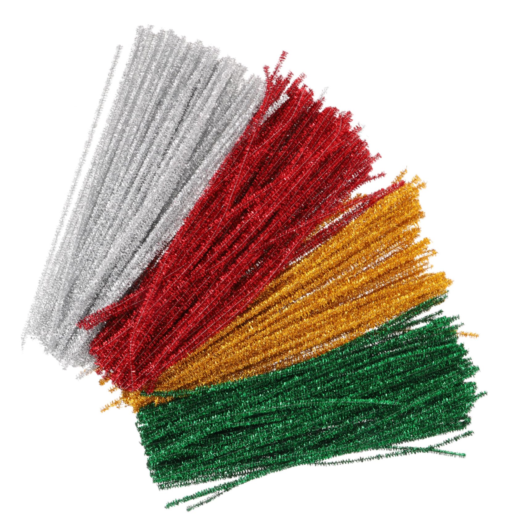 Angoily 1200 Pezzi Scovolini Ciniglia per Lavoretti Fai da Te Modellabili in Filo Chenille Color Argento Oro Verde e Rosso per Decorazioni Festa e Regali Creativi