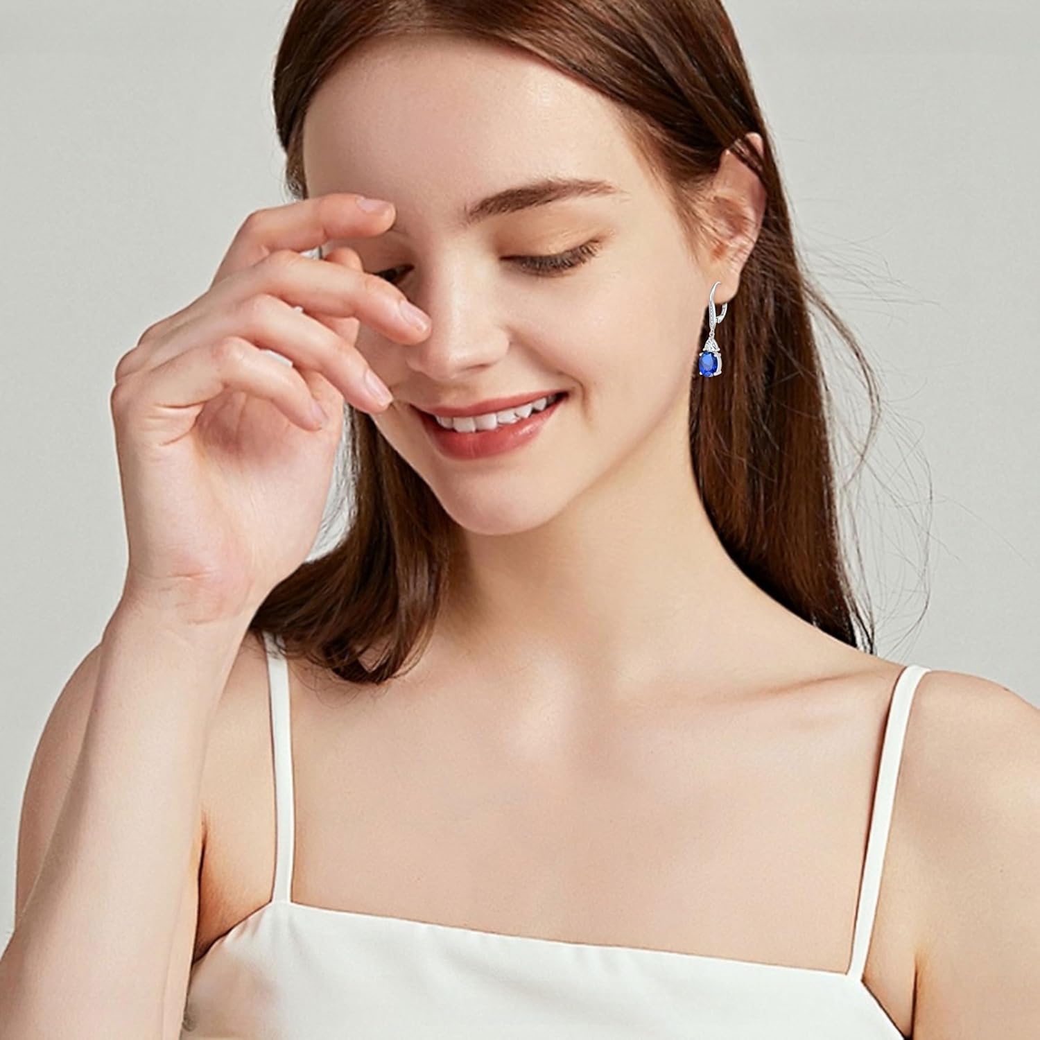 Oval Dangle Drop Earrings for Women 925 Sterling Silver Leverback Earrings Birthstone Jewelry for Her