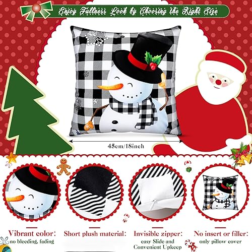 Miniatura 10 de 6 fundas de almohada de Navidad de 18 x 18 pulgadas, fundas de almohada a cuadros de búfalo de Navidad, funda de almohada para Navidad, invierno,