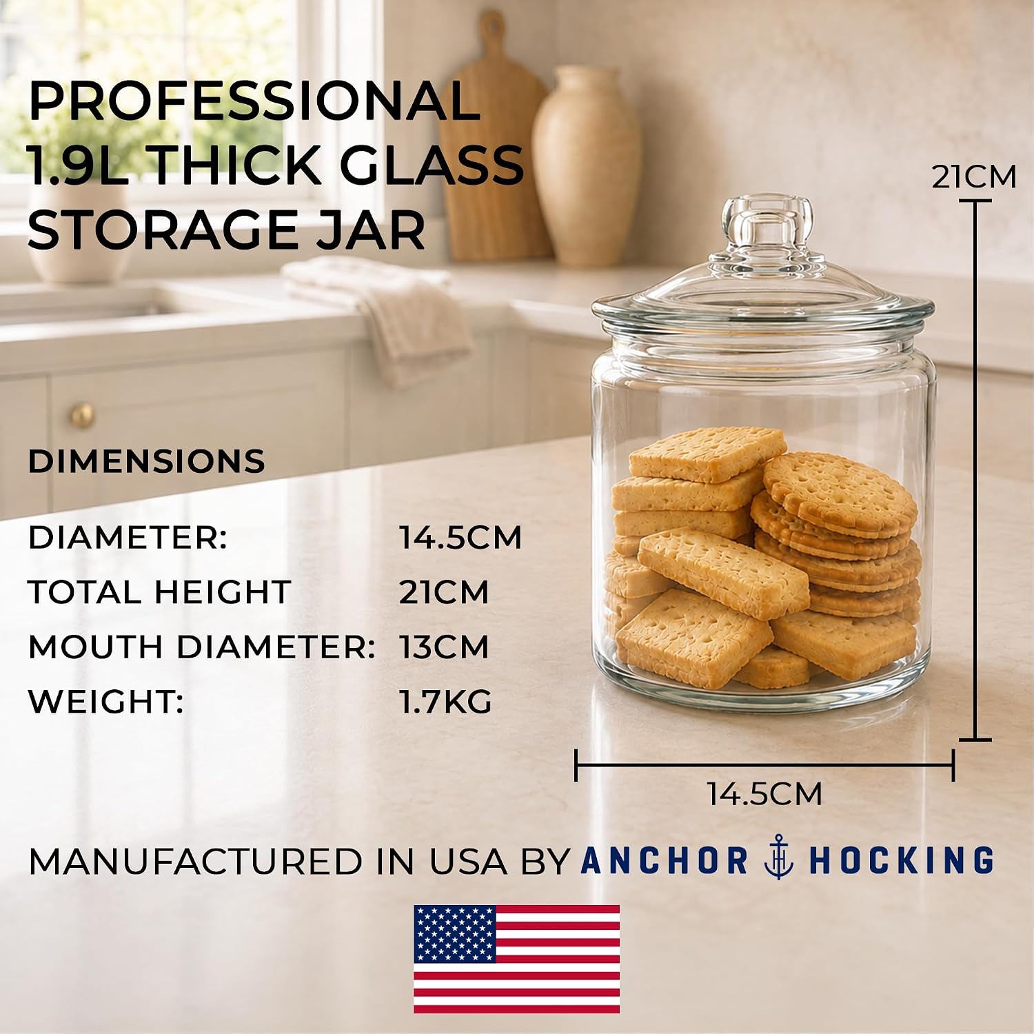 Anchor Hocking Heritage Hill Canister, Glass, 1/2-Gallon