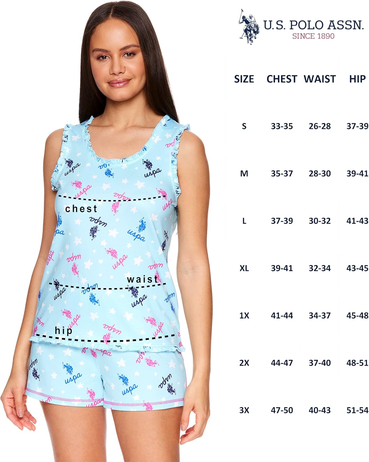 U.S. Polo Assn. Women's Striped Summer Pajama Set, Tank, Shorts Valentines Gifts for Her - Image 5