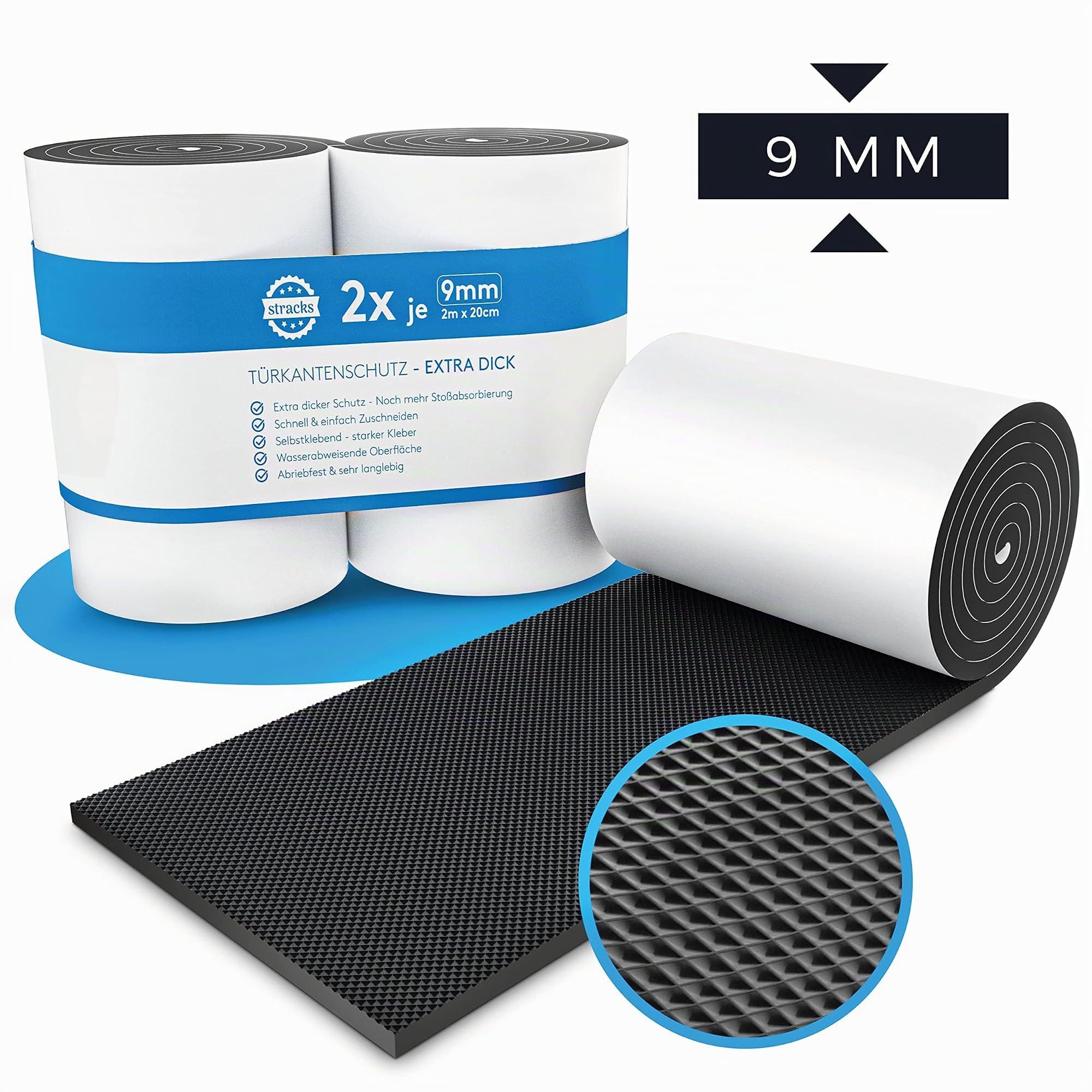 STRACKS® 2X Protection Murale de Garage 2m x 20cm chacune - 9mm Protection de Porte Extra épaisse - pour Votre Mur de Garage - Protection autocollante des Bords de Porte - Lot de 2 Rouleaux