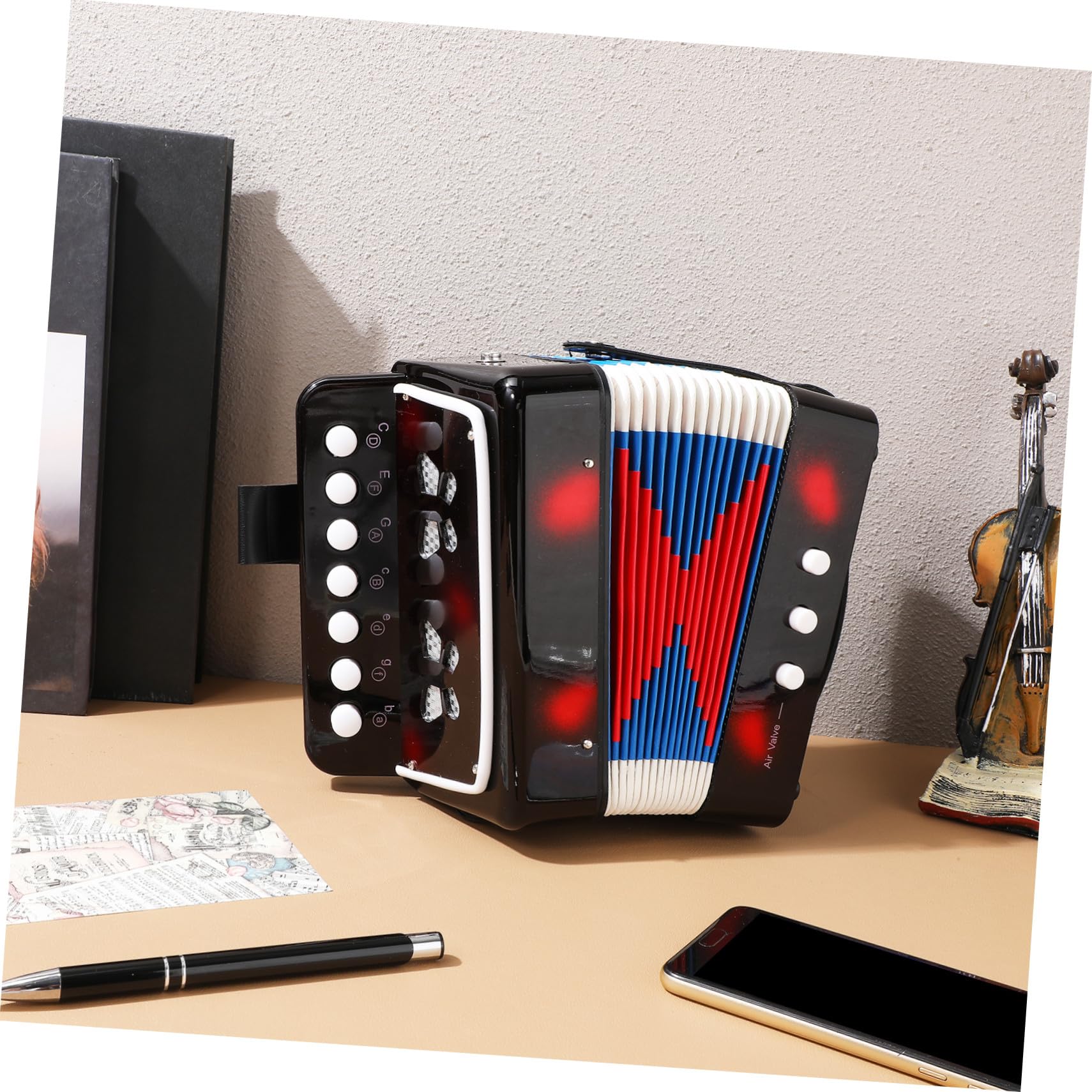 Fisarmonica Giocattolo per Bambini, 7 Tasti 2 Bassi, Nero | Abs Leggero, Portatile Valvola D’aria, per Principianti ed Educazione Precoce, Regalo di Compleanno