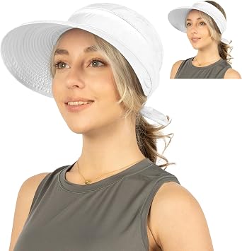 SUN CUBE Women's Sun Hat UPF 50+ UV Protection, Wide Brim Zip-Off Ponytail Beach Visor, Foldable Travel Hiking