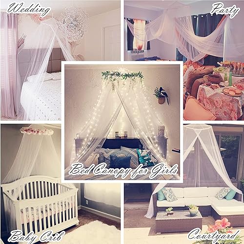 Miniatura 7 de Eimilaly Mosquitera para cama con 250 luces blancas cálidas, toldo de cama para decoración de habitación de niñas o fiesta temática, luces verdes y