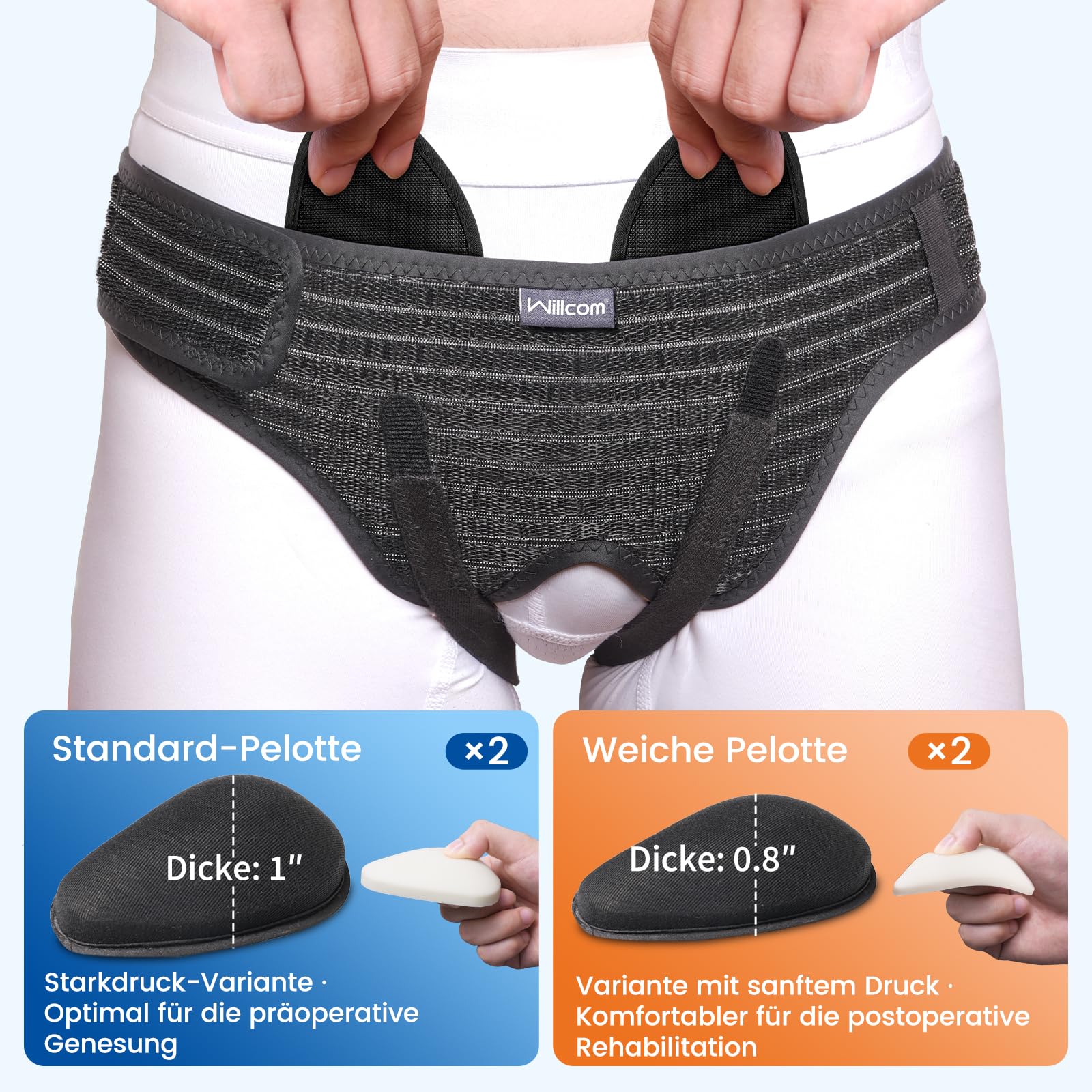 Cintura per Ernia Inguinale Uomo e Donna - Supporto Regolabile e Flessibile con 2 Cuscinetti Rimovibili per Sollievo dal Dolore - Adatta a Lato Sinistro o Destro, Ernia Sportiva (L, 102-114CM)