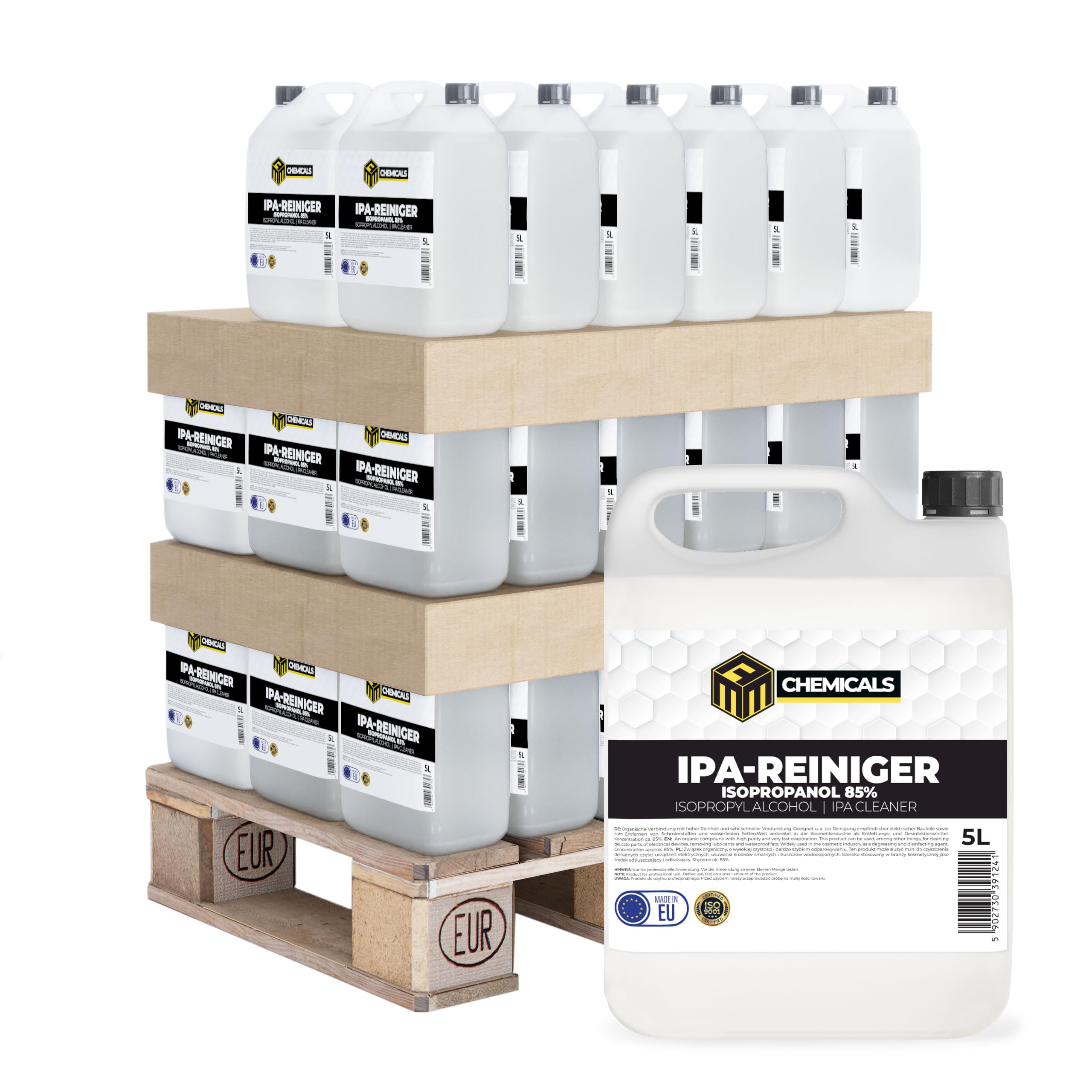 Isopropanol 85% IPA 44 x 5L – Isopropylalkohol Reinigungsalkohol für Elektronik, Glas, Auto & Werkstatt – Klebereste Entferner, fettlösend & rückstandsfrei