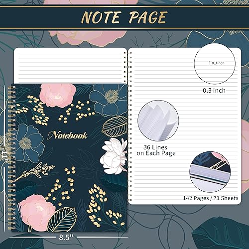 Miniatura 3 de Cuaderno rayado - Diario rayado, 8.5 x 10.5 pulgadas, cuaderno en espiral, cuaderno universitario con 142 páginas (71 hojas), papel grueso, bolsillo