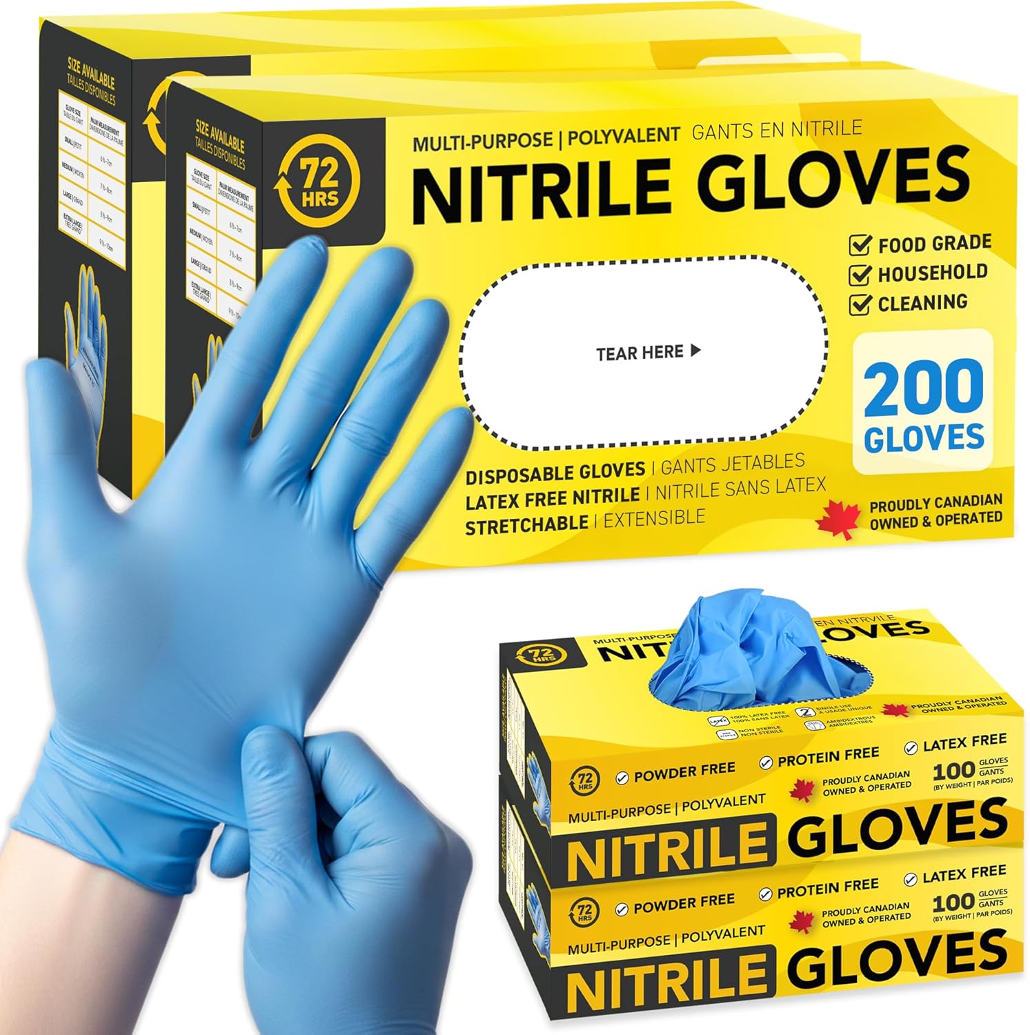 72HRS Nitrile Disposable All Purpose Gloves - 4 mil, Latex Free and ...