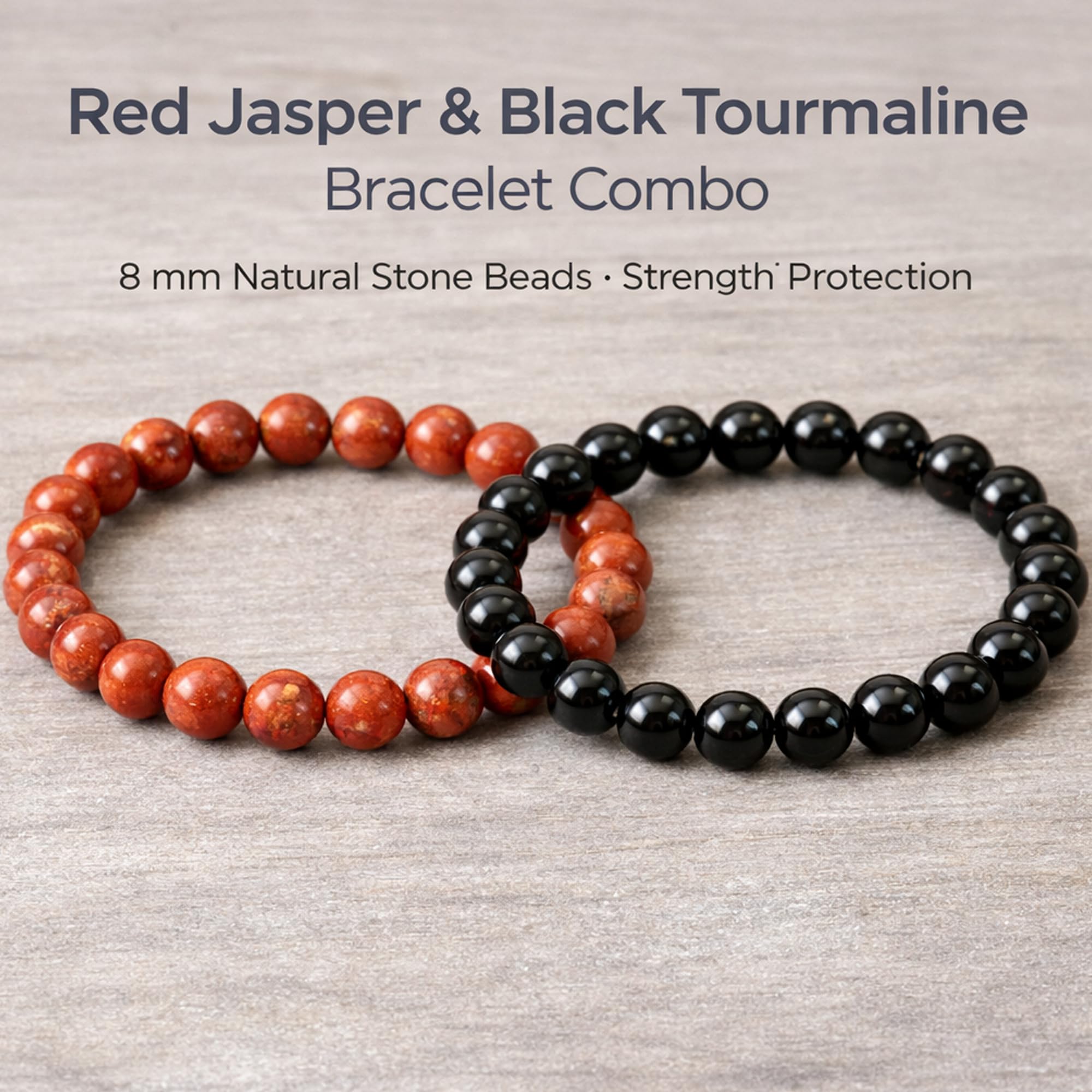 Serein Red Jasper with Black Tourmaline Bracelet Combo Reiki Crystal Healing Bracelet 8 mm Natural Stone Stretch Bracelets Help To Protect Against Negative Energy, Strength, Grounding & Protection 3