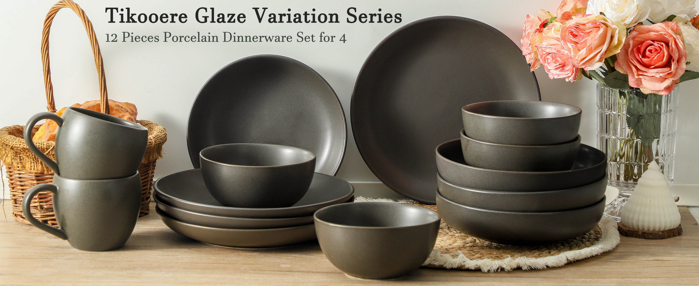 Amazon.com | Tikooere Plates and Bowls Sets, 12-Pieces Stoneware