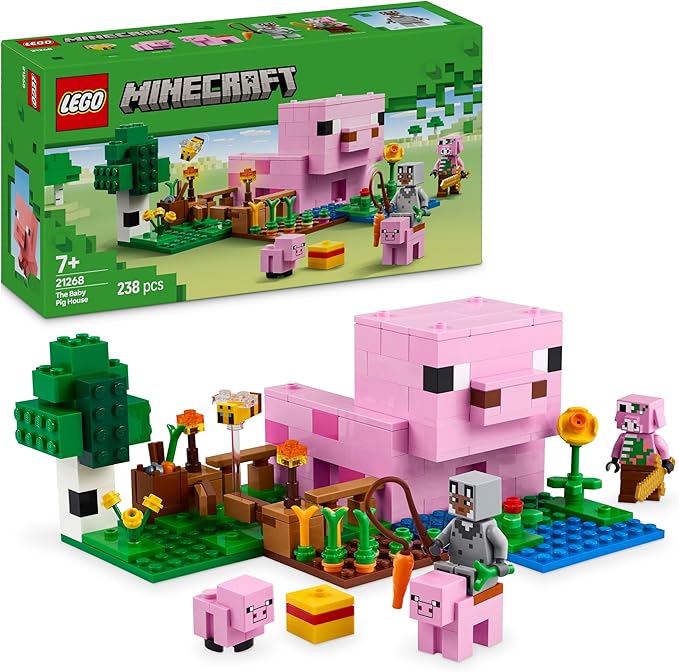 LEGO Minecraft La Casa-Cerdo Bebé, Granja con Animales de Juguete - Figuras de Héroe, Criaturas y Bioma de Granja y Bosque - Regalo Gamer para Niños y Niñas de 7+ Años 21268