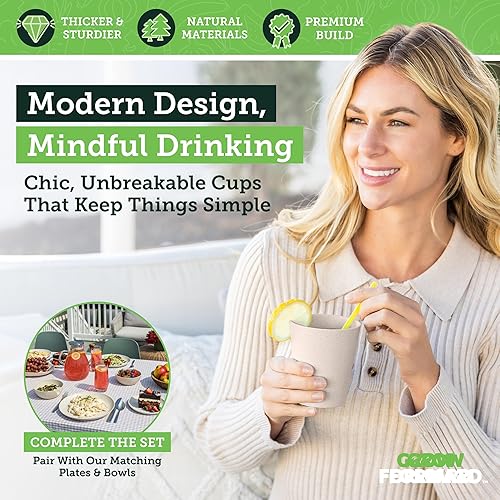 Miniatura 29 de Grow Forward Vasos de paja de trigo prémium – Vasos de plástico duro irrompibles sin BPA de 13 y 20 onzas – Vasos de plástico ligero reutilizables