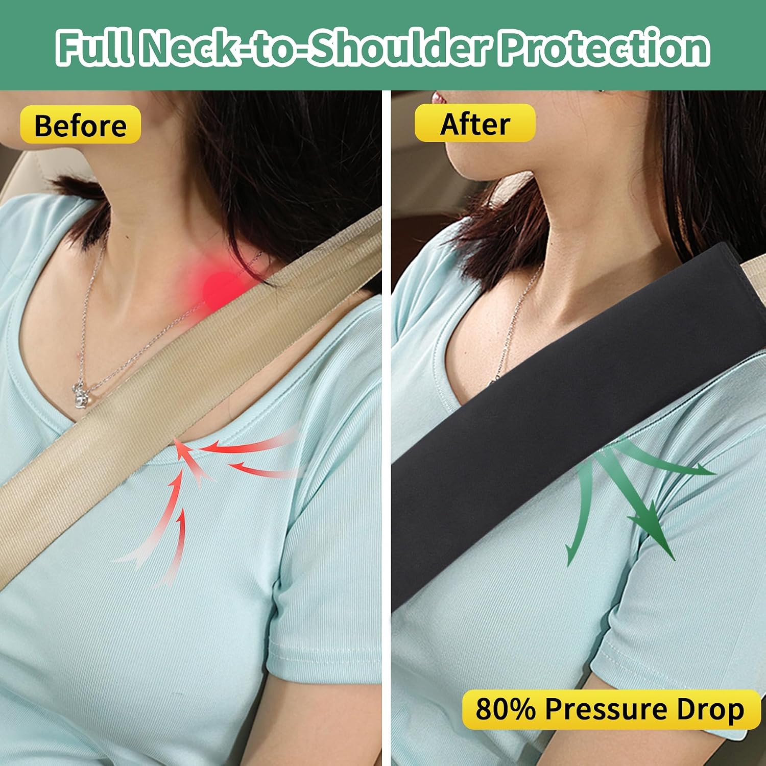 2PCS Car Seat Belt Cover Pad 15 Inch Long, Slim Car Seat Shoulder Strap Pads, Soft Velvet Fluffy Seatbelt Cushion Protect Neck&Shoulder, Thin Car Seatbelt Covers Pad Universal Fit Most Vehicles(Black)