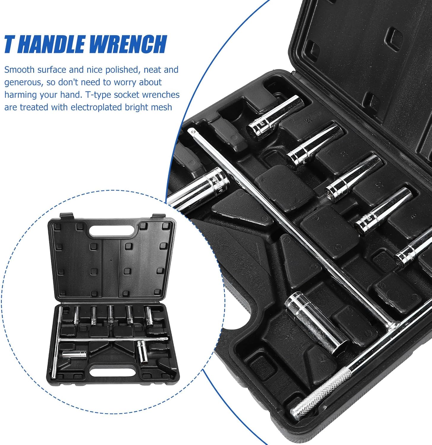 9pcs Metric T-handle Socket Wrench Set Chrome Vanadium Steel Metal T Type Ratchet Spanner Hand Tool for Home Repair and Mechanical Maintenance