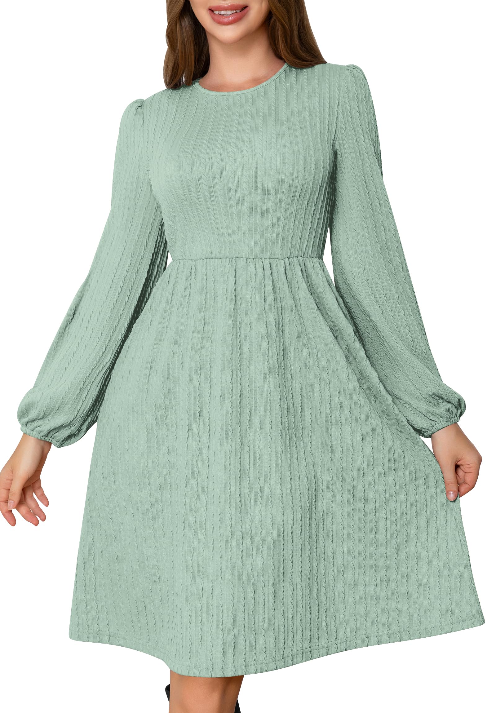 Womens Dresses 2025 Long Sleeve Crew Neck Casual Fall Winter Tunic Dress Mini Wedding Guest Dresses with Pockets