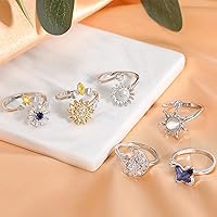 Vista 6 de Honsny Fidget Rings for Women, Spinner Fidget Ring Set, Sunflower Butterfly Bee Star Moon Relief Spinning Rings for Adults