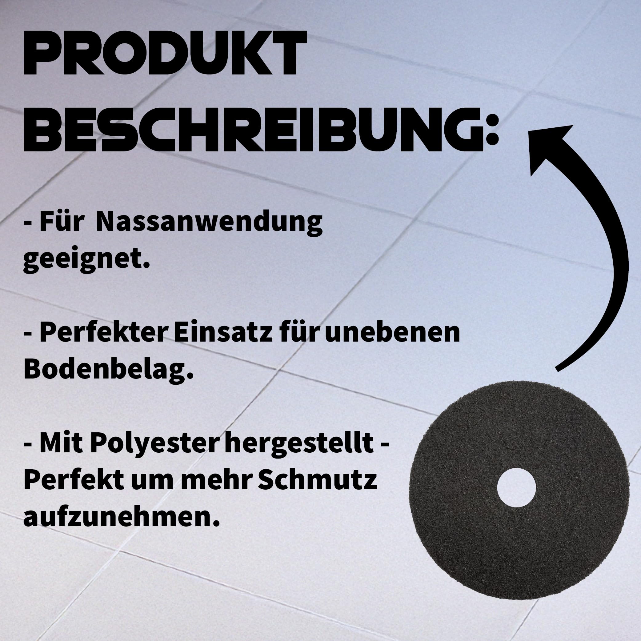 Superpads Maschinenpads aus Polyester 23-25mm - Reinigungspads für Trocken- & Nassanwendung - Hohe Reinigungsleistung für verschiedene Bodenarten (13 Zoll, Schwarz, 5er Set)