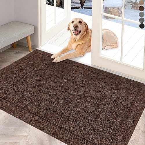 FONEYI Tapete para puerta de interior, 20 x 32 pulgadas, tapete de goma antideslizante para puerta, lavable a máquina, color café