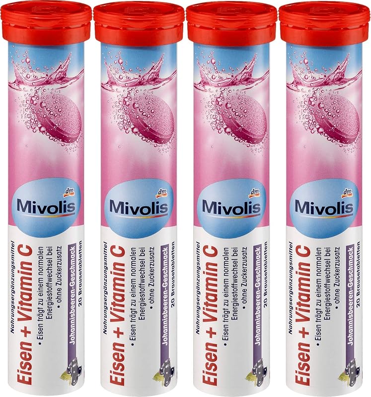 Mivolis Suplemento de Ferro e Vitamina C, sabor Cassis, 80 comprimidos efervescentes