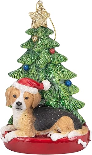 Beagle - Adorno navideño de resina para perro de Papá Noel de 4 pulgadas