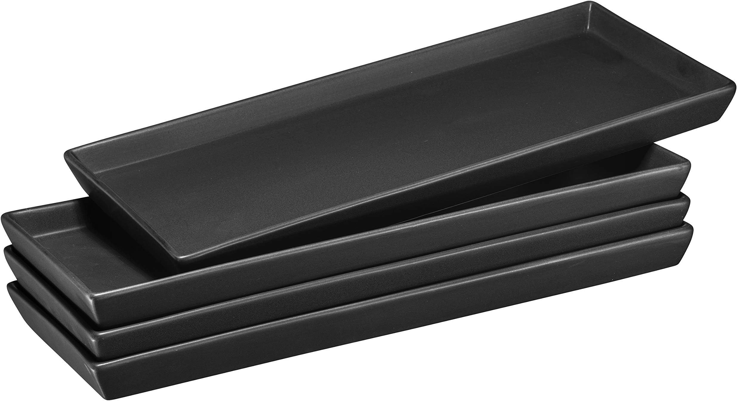 6 Pieces Black Rectangle Serving Trays Plastic with Utensils Clip 15”x11” Heavy Duty