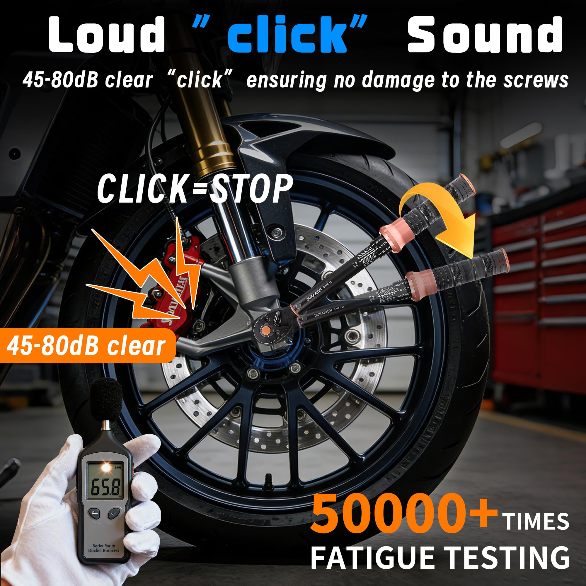 Llave dinamométrica de accionamiento de 3/8 pulgadas, ± 3% de precisión, escala de rango dual de 5-50 pies/lb/6.8-67 Nm, llaves dinamométricas de doble dirección de 72 dientes para reparación