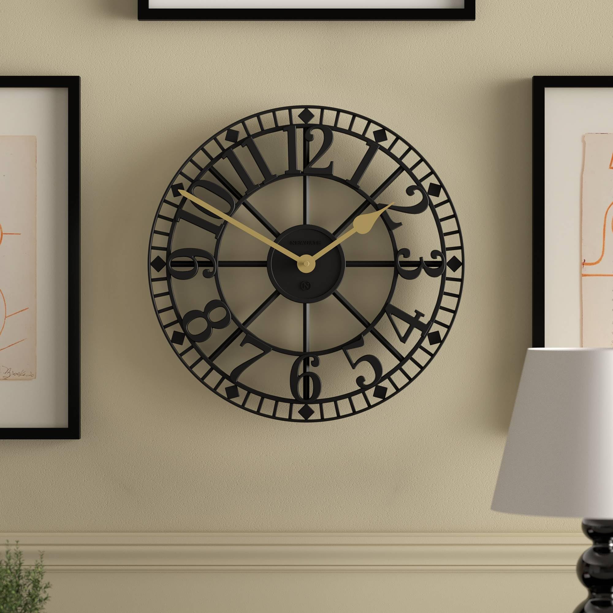 NEWGATE® Warehouse Reloj de Pared | Reloj Esqueleto | 40cm | Negro con Manos de latón | Estilo Vintage contemporáneo para Cocina, salón u Oficina