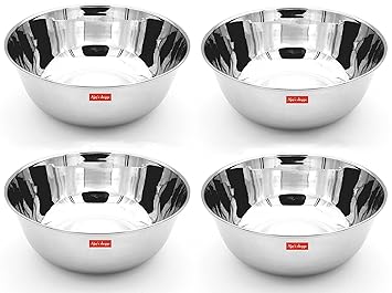 Ajay's Shoppe Stainless Steel Solid Mixing Bowl, Silver 1 Liter Set of 4 PCS