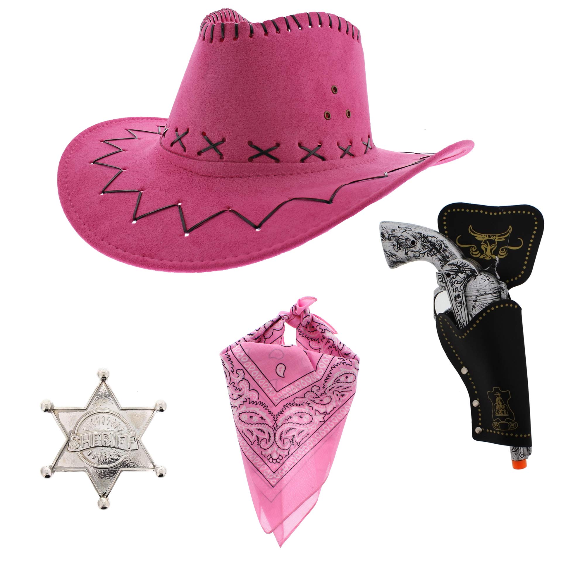 Zac's Alter Ego Fancy Dress Unisex 4 Piece Cowboy Set, Pink Hat, Baby Pink Bandana