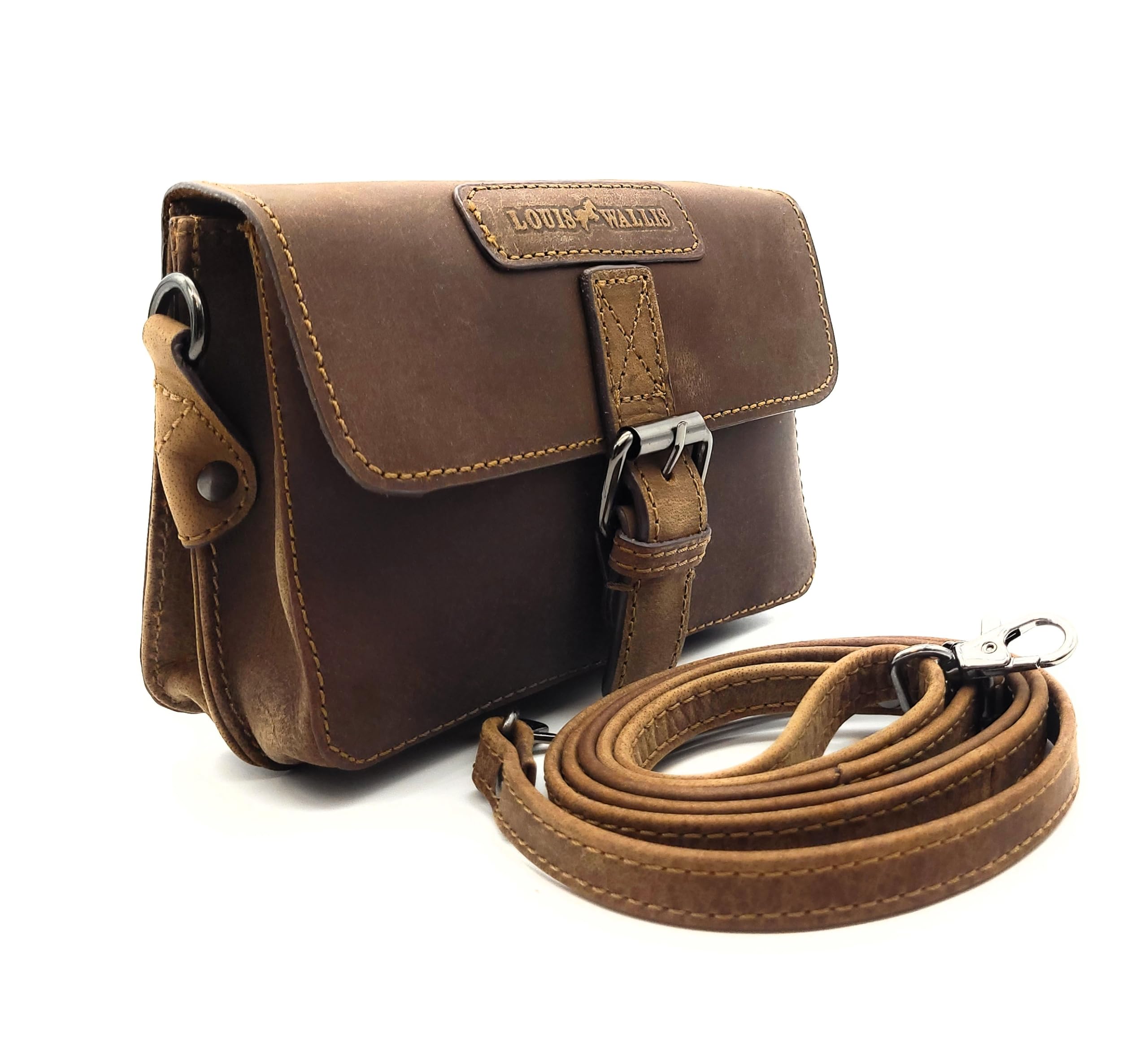 Gürteltasche aus Hunterleder – Vintage Herren & Damen Leder Bauchtasche – Hüfttasche mit Gürtelschlaufen & abnehmbarem Schultergurt – Praktisch & stilvoll für Alltag & Reisen (Dunkelbraun A)
