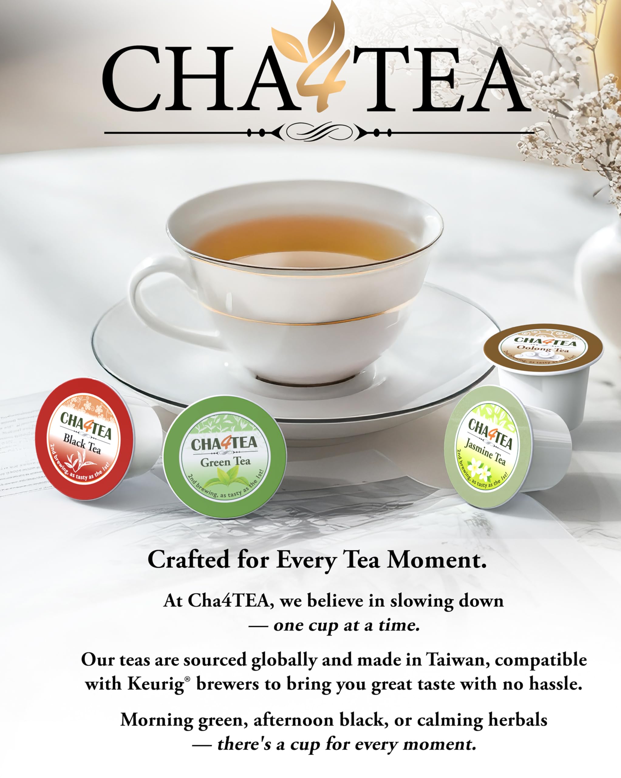 Cha4TEA 36 różnych zielonych herbat dla browarów Keurig K-Cup (matcha, zielona, jaśminowa, oolong) (36 sztuk)