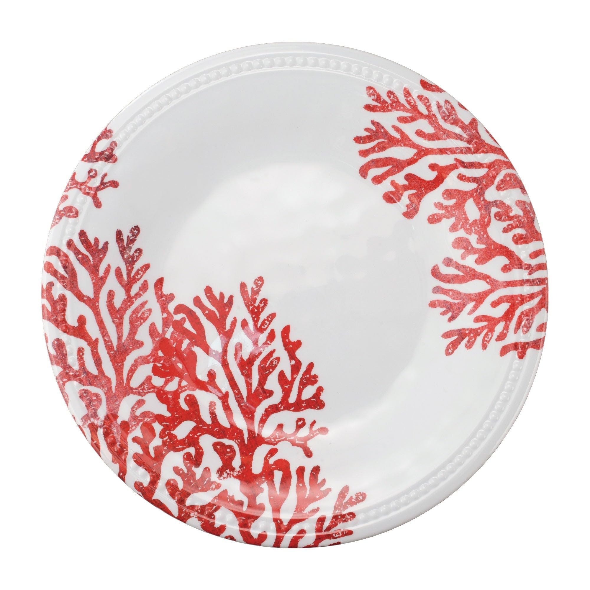 UP ware - Juego de platos de melamina de coral rojo, platos redondos con borde de cuentas para plato principal, pasta y ensalada, sin BPA, apto para lavavajillas, rojo, 10.75 pulgadas, juego de 6