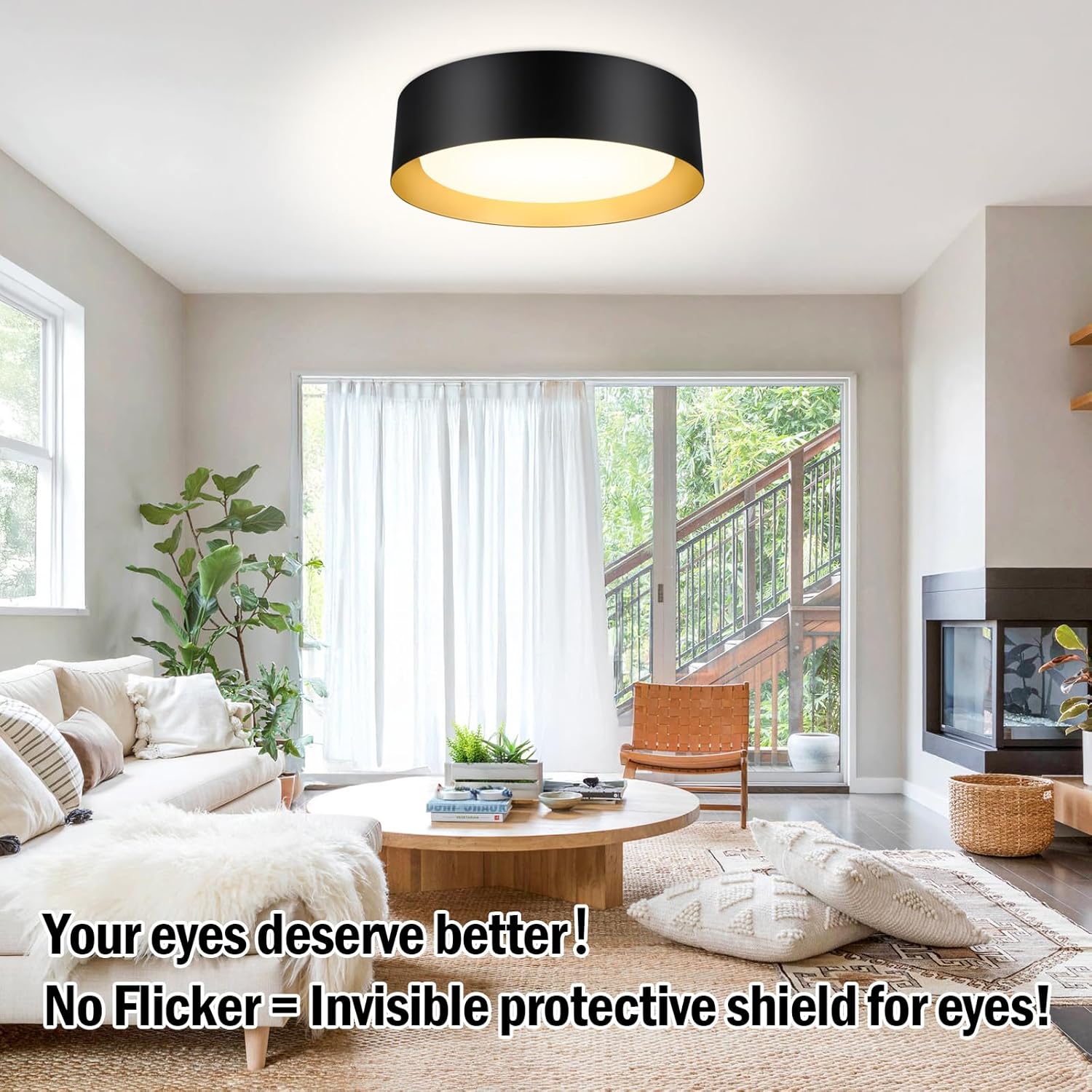 BrightHome Flush Mount LED Ceiling Light, 13in 2400LM 25W, 3 Color (3000K, 4000K, 5000K) Dimmable Black Gold Modern Lamp for Bedroom, Bathroom, Hallway, Kitchen