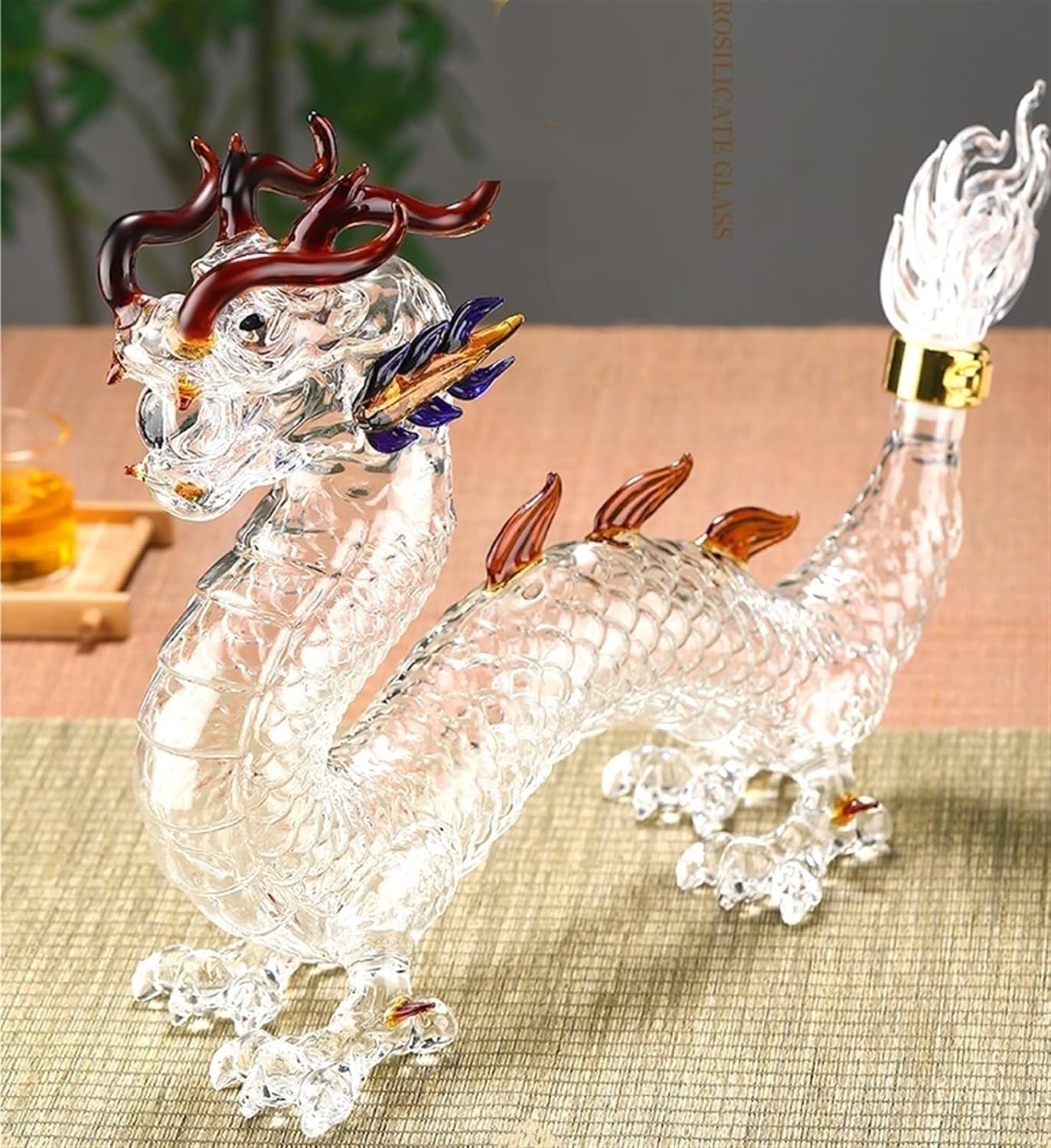 Art Statue - Chinese Zodiac Decanter, Oriental Dragon Lead-Free Glass Whisky Bottle 1000ml, Handmade, Festival Table Decoration, Wine Tequila Gift, Personalized Animal Wine Bottle