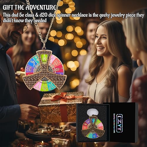 Miniatura 8 de DND 5E Class & D20 - Collar giratorio de dados  Recogedor de ruleta de clase 2 en 1 y herramienta de rollo de dados D20  Esmalte duro para juegos de
