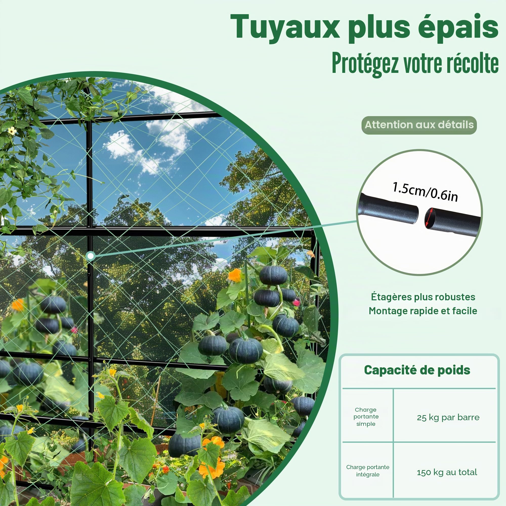 UNHO Grand treillis d'arche de jardin pour plantes grimpantes, support de plantes en métal pour extérieur, arche de jardin, tonnelle de jardin, tunnel pour légumes, plantes, concombre, treillis avec